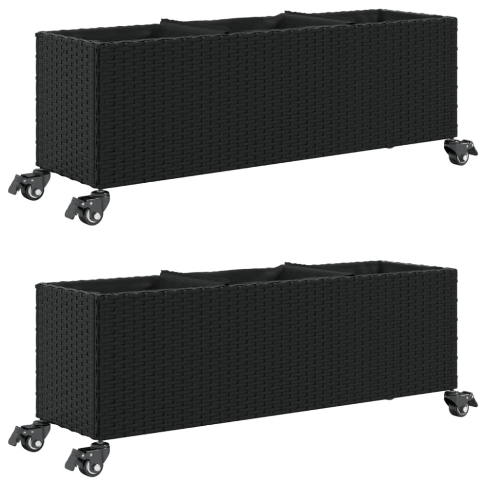 Produktbild för Odlingslådor med hjul 2 st svart 107x32x38 cm konstrotting