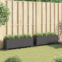 Produktbild för Odlingslådor med hjul 2 st svart 107x32x38 cm konstrotting