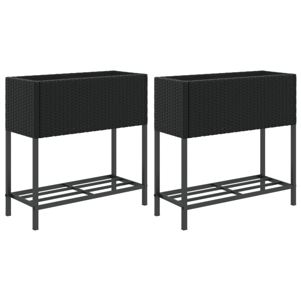 Produktbild för Odlingslådor med hylla 2 st svart 70x28x70 cm konstrotting