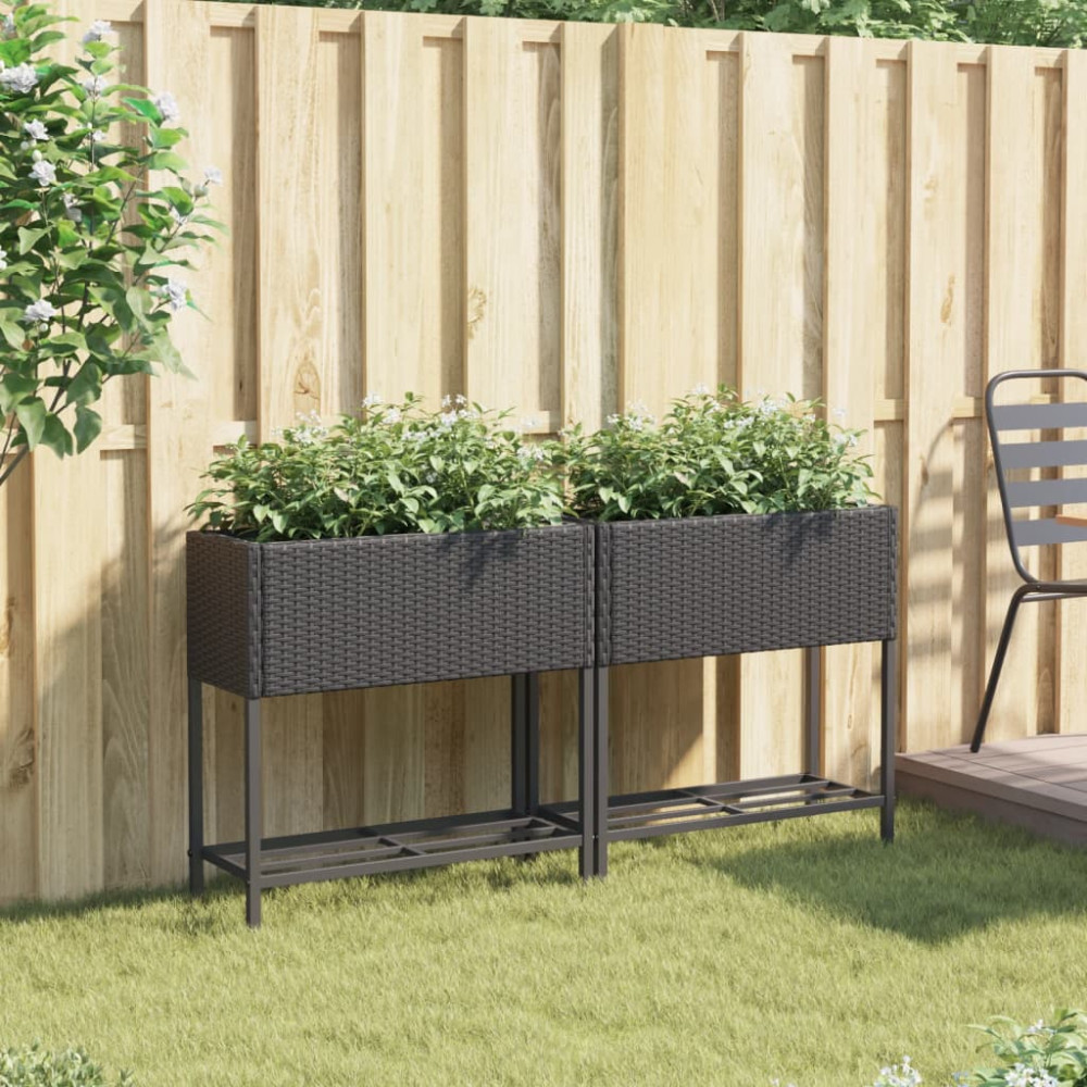 Produktbild för Odlingslådor med hylla 2 st svart 70x28x70 cm konstrotting