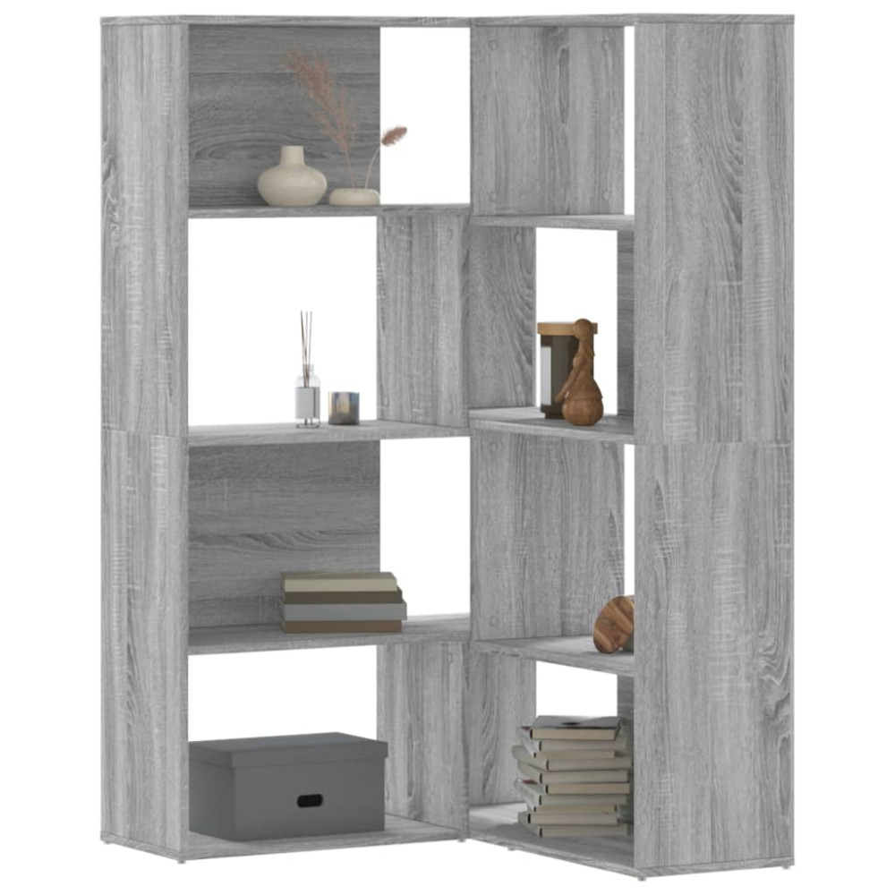 Produktbild för Bokhylla hörn 4 hyllplan grå sonoma 85x85x140cm konstruerat trä