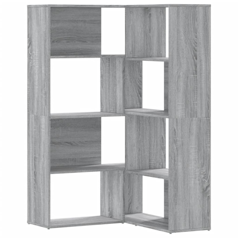 Produktbild för Bokhylla hörn 4 hyllplan grå sonoma 85x85x140cm konstruerat trä