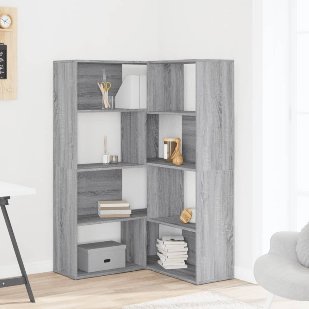 Produktbild för Bokhylla hörn 4 hyllplan grå sonoma 85x85x140cm konstruerat trä