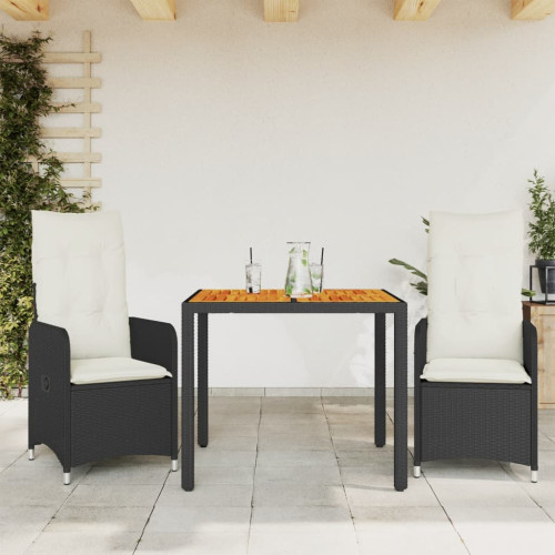 vidaXL Caféset med dynor 3 delar konstrotting svart