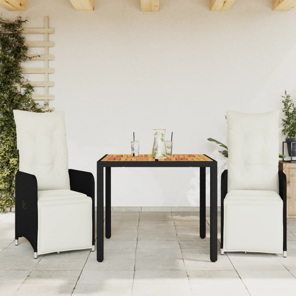 Produktbild för Caféset med dynor 3 delar konstrotting svart