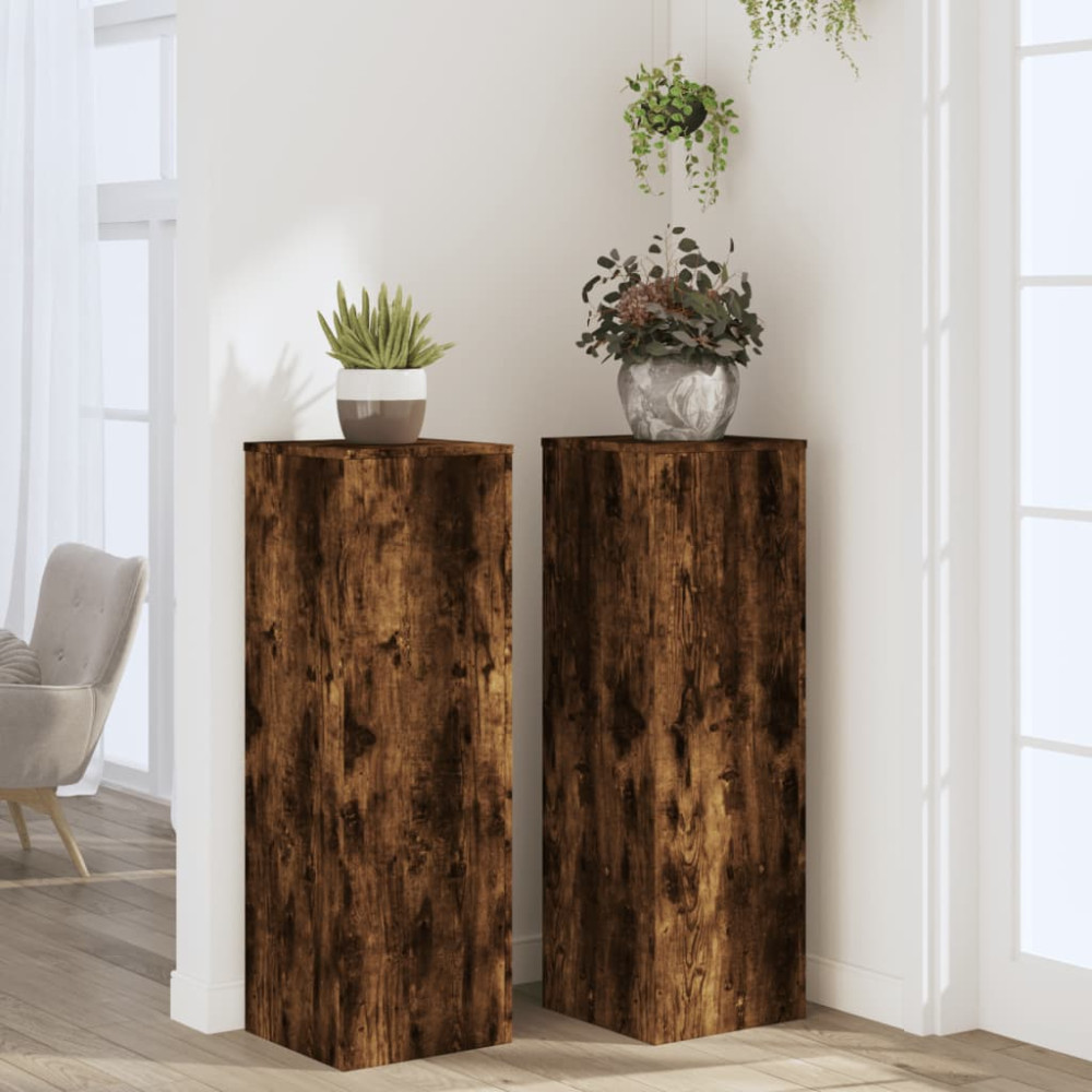 Produktbild för Växtställ 2 st rökfärgad ek 33x33x100 cm konstruerat trä
