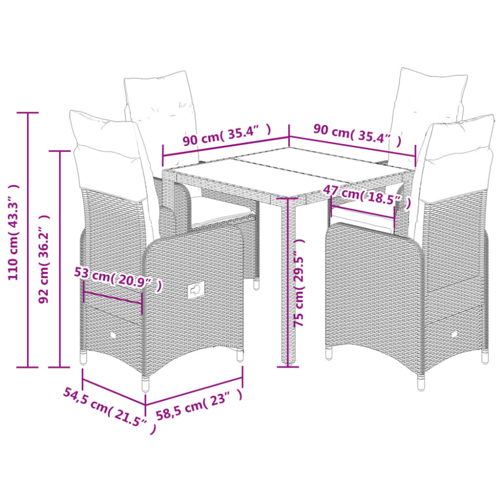 Produktbild för Caféset med dynor 5 delar konstrotting grå