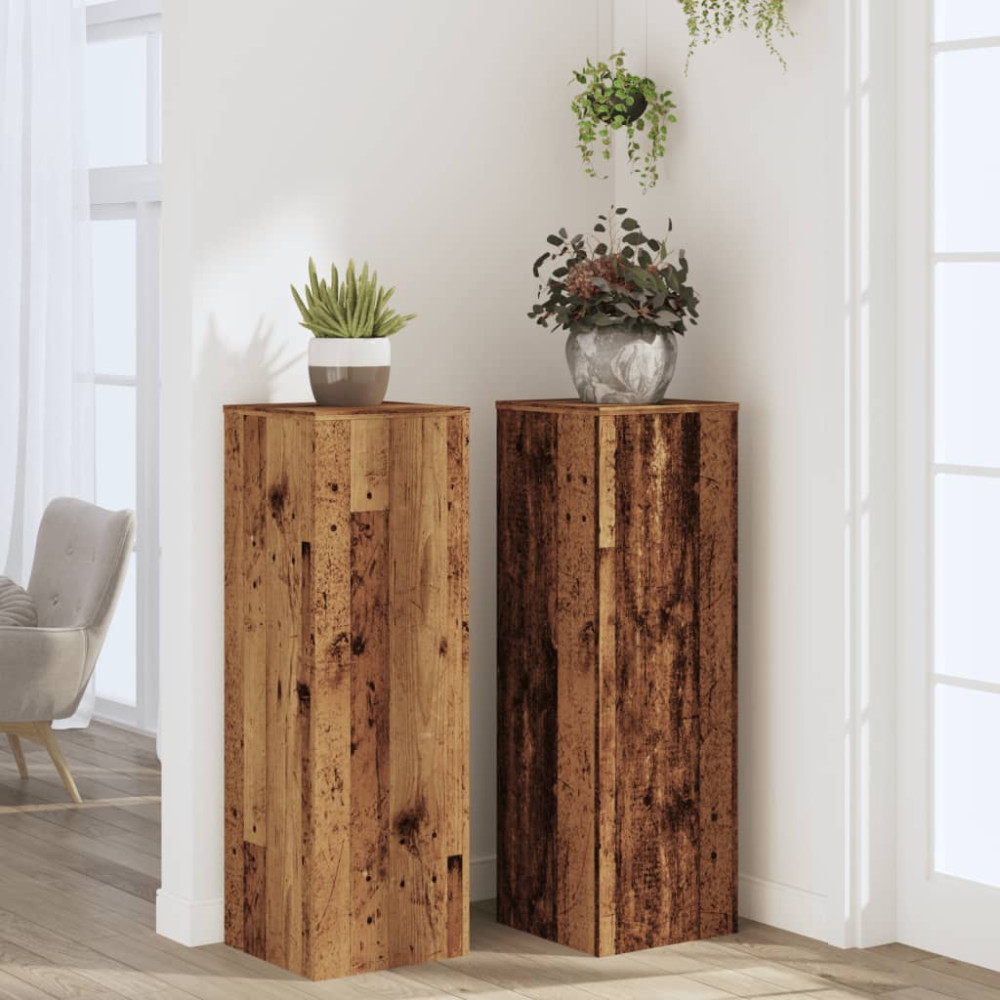 Produktbild för Växtställ 2 st åldrat trä 33x33x100 cm konstruerat trä