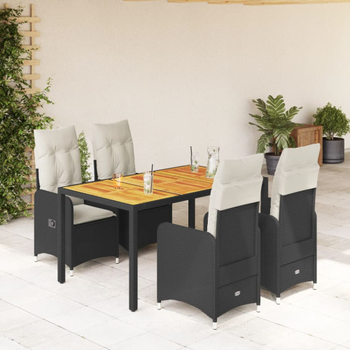 vidaXL Caféset med dynor 5 delar konstrotting svart