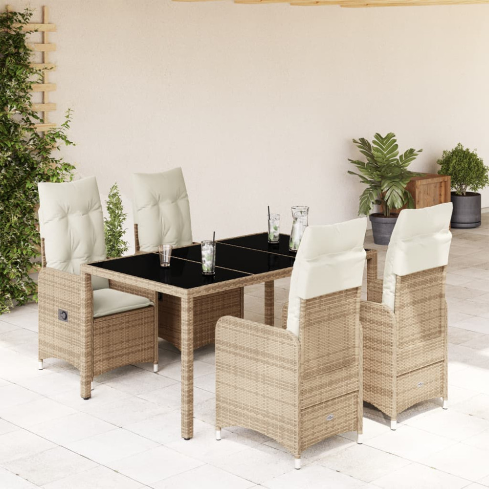 Produktbild för Caféset för trädgården 5 delar med dynor beige konstrotting