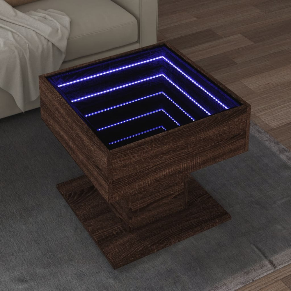 Produktbild för Soffbord med LEDs brun ek 50x50x45 cm konstruerat trä