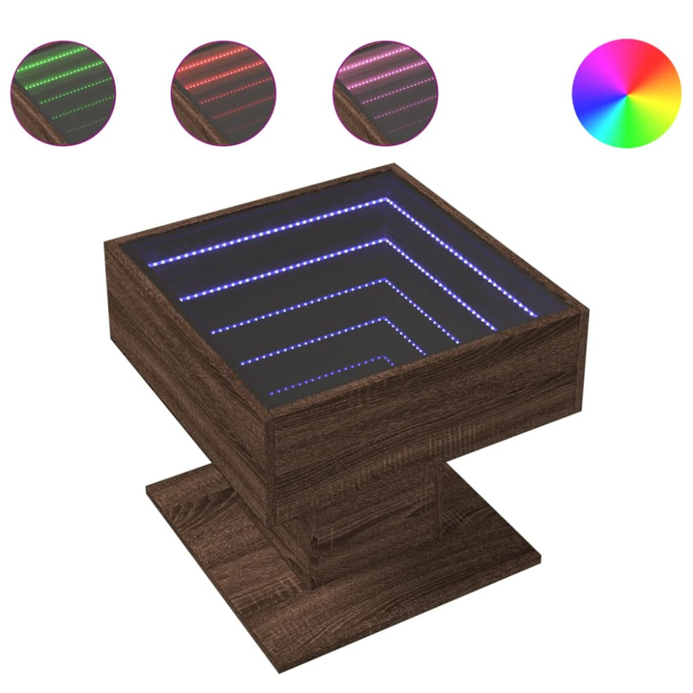 Produktbild för Soffbord med LEDs brun ek 50x50x45 cm konstruerat trä