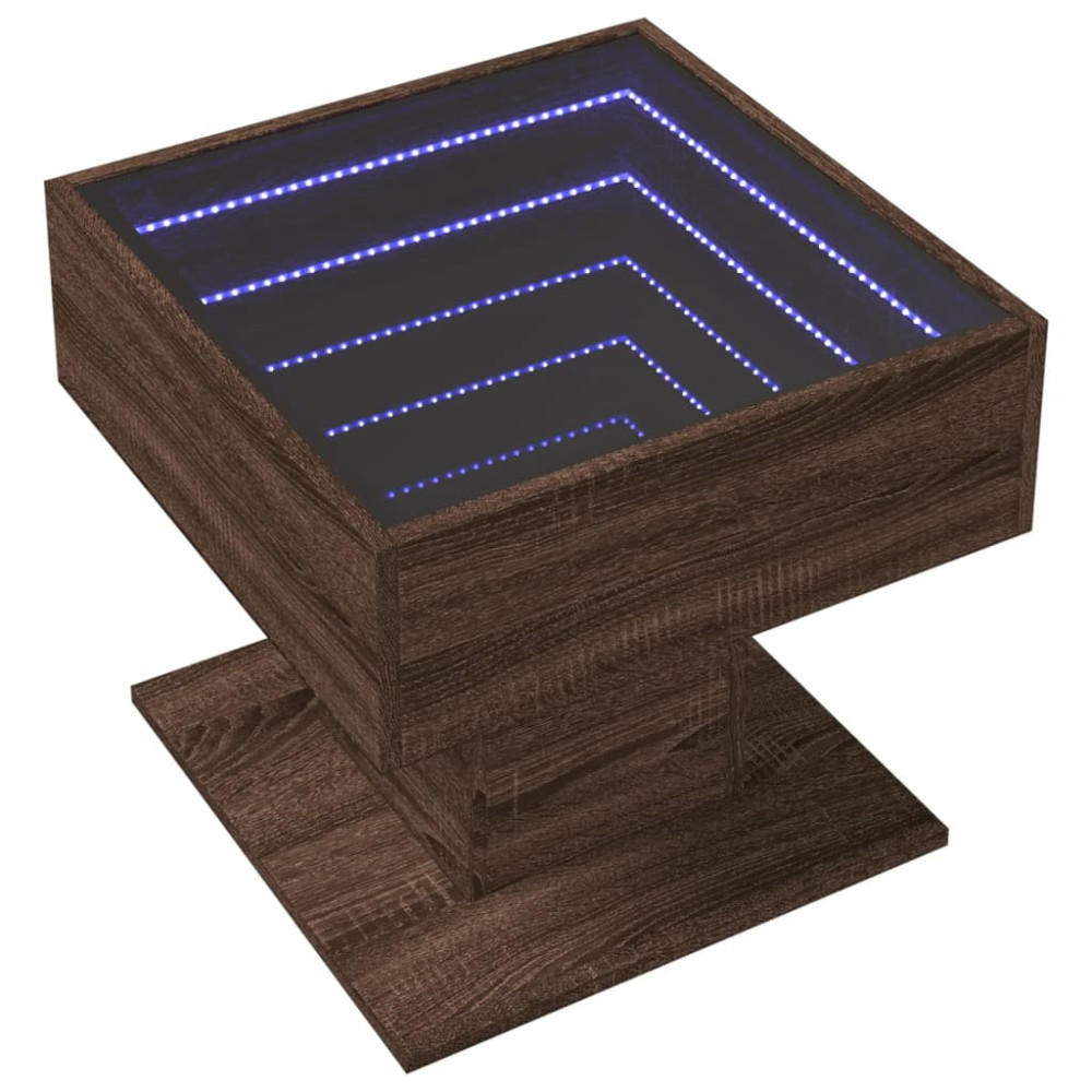 Produktbild för Soffbord med LEDs brun ek 50x50x45 cm konstruerat trä