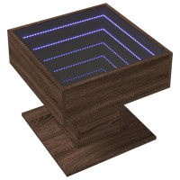 Produktbild för Soffbord med LEDs brun ek 50x50x45 cm konstruerat trä