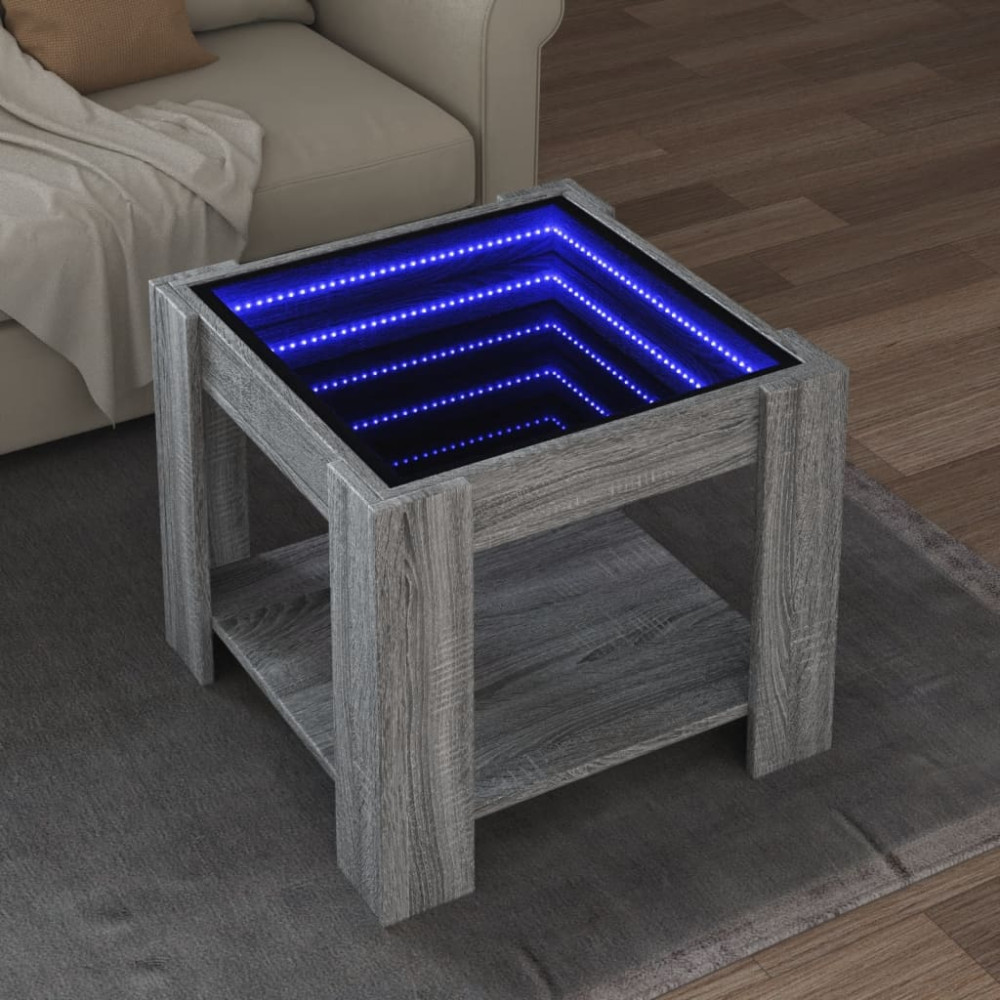 Produktbild för Soffbord med LEDs grå sonoma 53x53x45 cm konstruerat trä