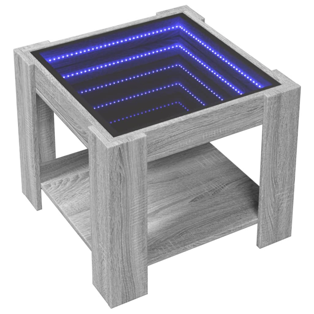 Produktbild för Soffbord med LEDs grå sonoma 53x53x45 cm konstruerat trä