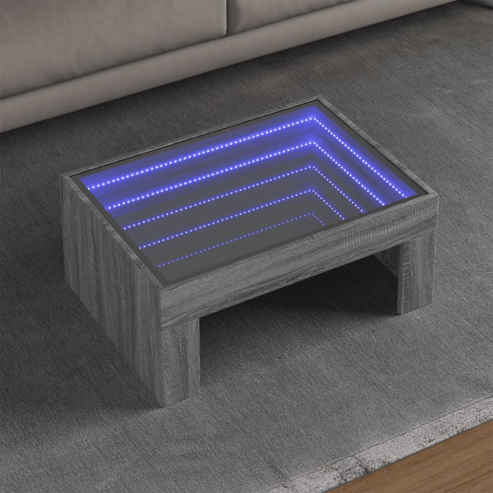 Produktbild för Soffbord med Infinity LEDs grå sonoma 70x50x30 cm