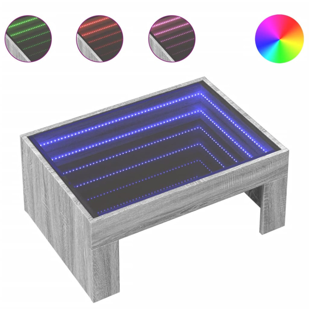 Produktbild för Soffbord med Infinity LEDs grå sonoma 70x50x30 cm