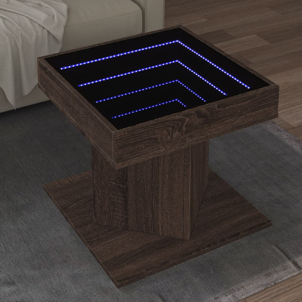 Produktbild för Soffbord med LEDs brun ek 50x50x45 cm konstruerat trä