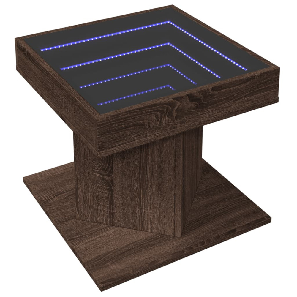 Produktbild för Soffbord med LEDs brun ek 50x50x45 cm konstruerat trä