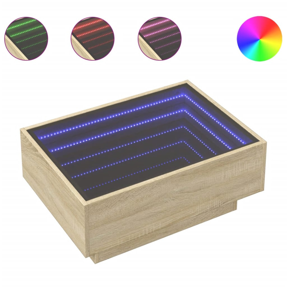 Produktbild för Soffbord med LEDs sonoma-ek 70x50x30 cm konstruerat trä