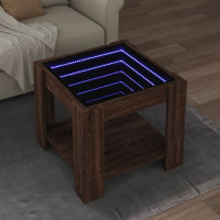 Produktbild för Soffbord med LEDs brun ek 53x53x45 cm konstruerat trä