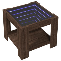 Produktbild för Soffbord med LEDs brun ek 53x53x45 cm konstruerat trä