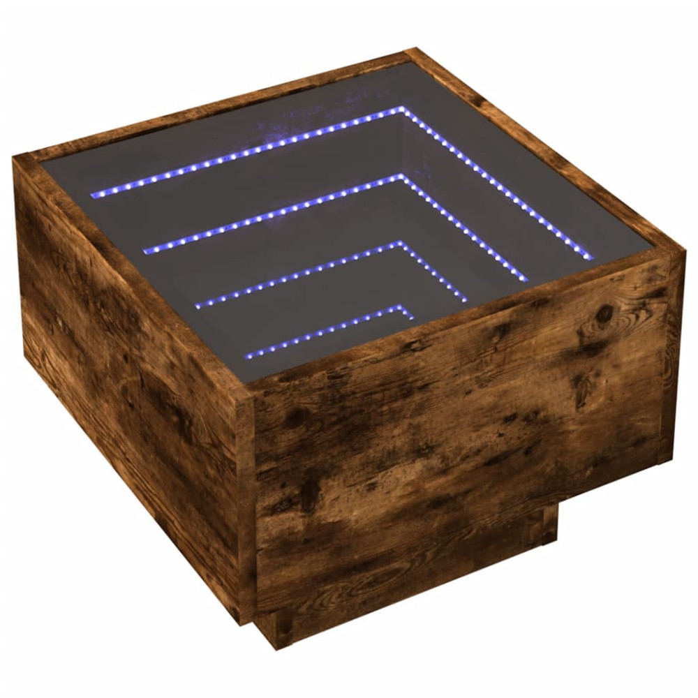Produktbild för Soffbord med LEDs rökfärgad ek 40x40x30 cm konstruerat trä
