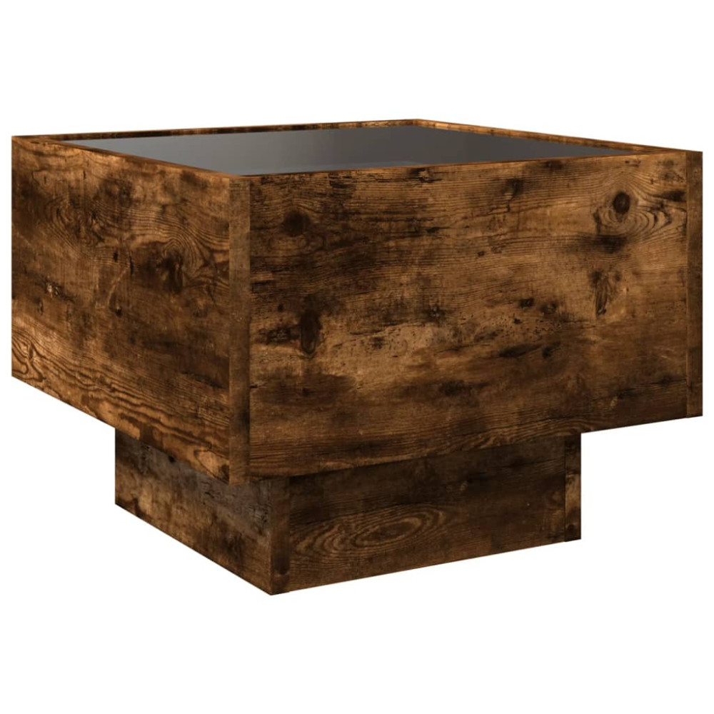 Produktbild för Soffbord med LEDs rökfärgad ek 40x40x30 cm konstruerat trä