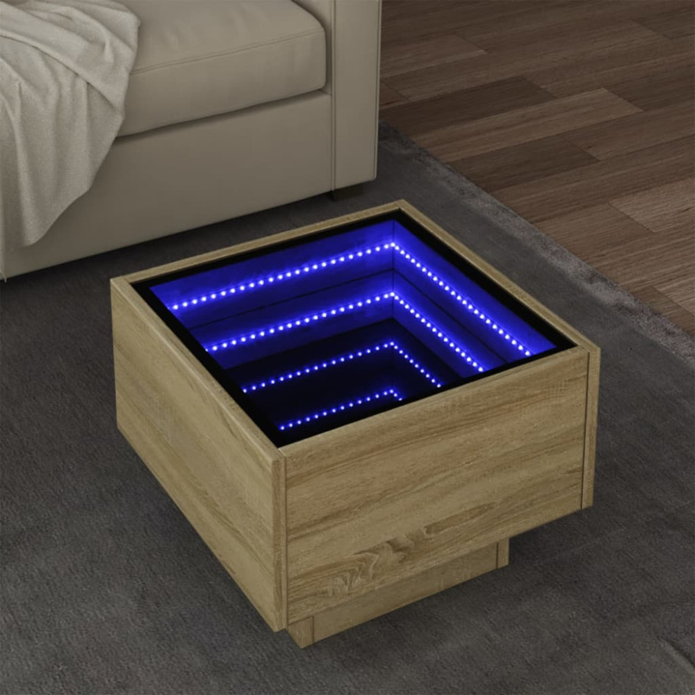 Produktbild för Soffbord med LEDs sonoma-ek 40x40x30 cm konstruerat trä
