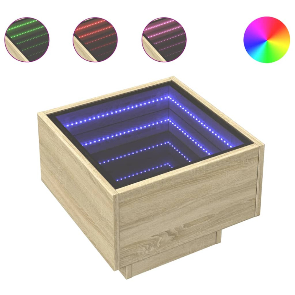 Produktbild för Soffbord med LEDs sonoma-ek 40x40x30 cm konstruerat trä