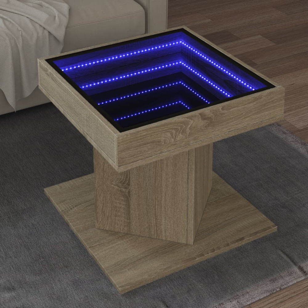 Produktbild för Soffbord med LEDs sonoma-ek 50x50x45 cm konstruerat trä