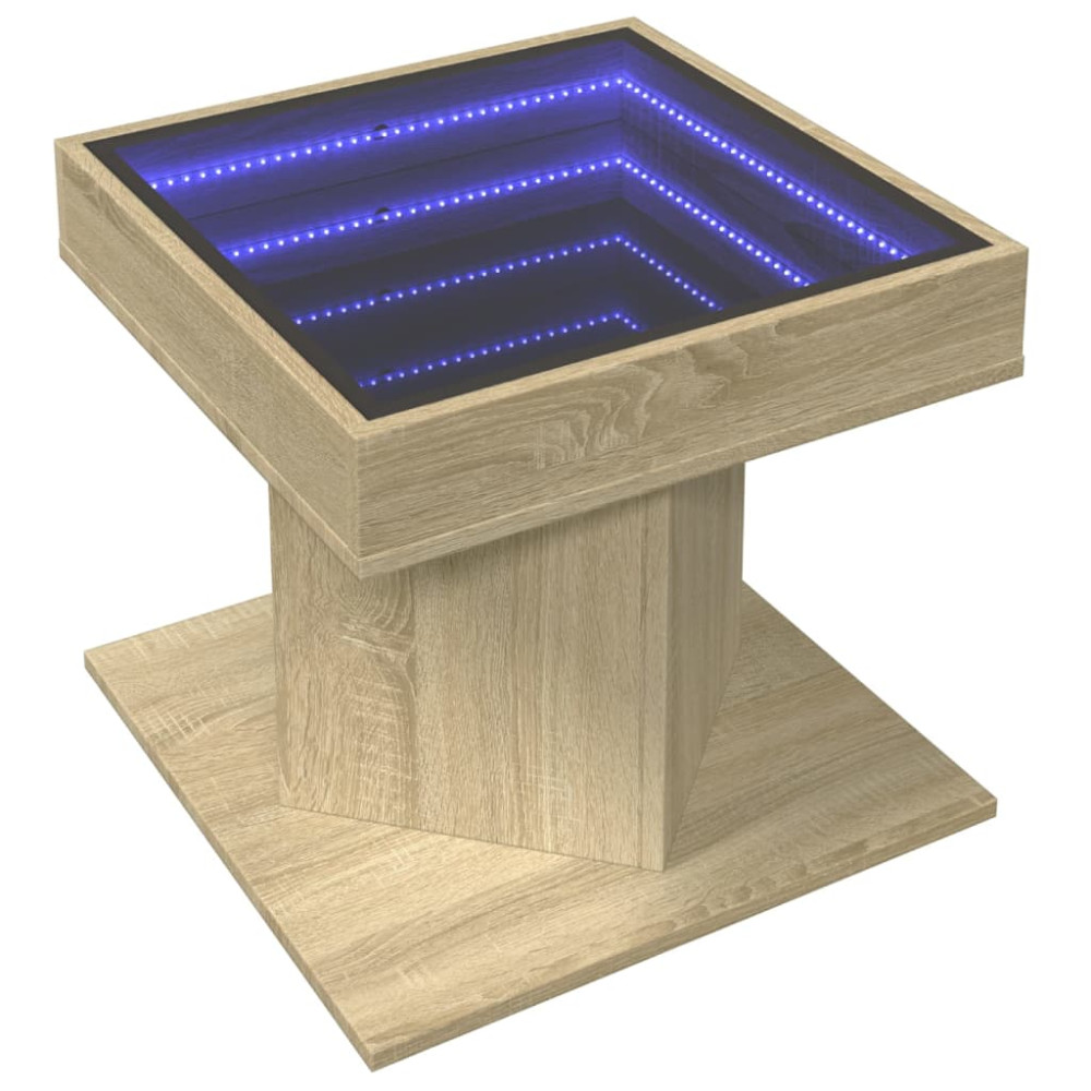 Produktbild för Soffbord med LEDs sonoma-ek 50x50x45 cm konstruerat trä