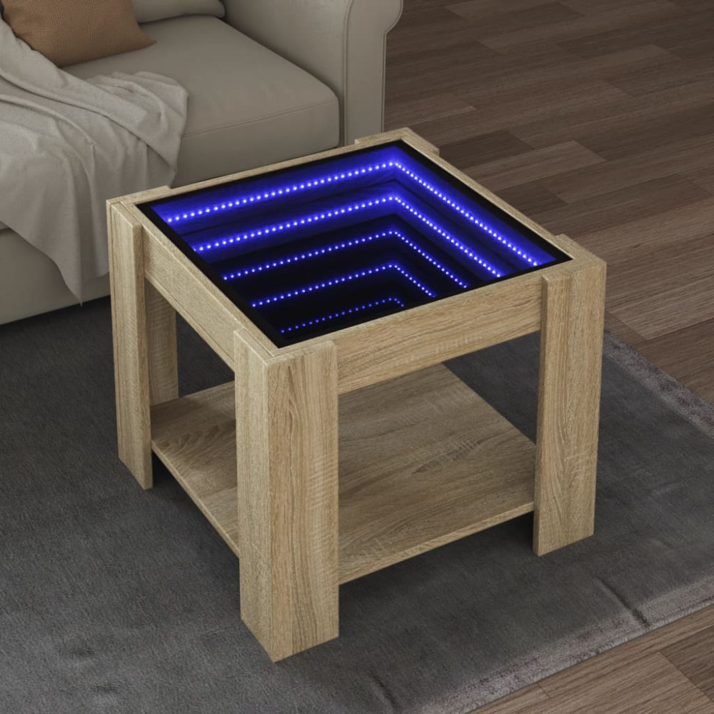 Produktbild för Soffbord med LEDs sonoma-ek 53x53x45 cm konstruerat trä