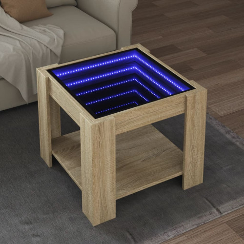 vidaXL Soffbord med LEDs sonoma-ek 53x53x45 cm konstruerat trä