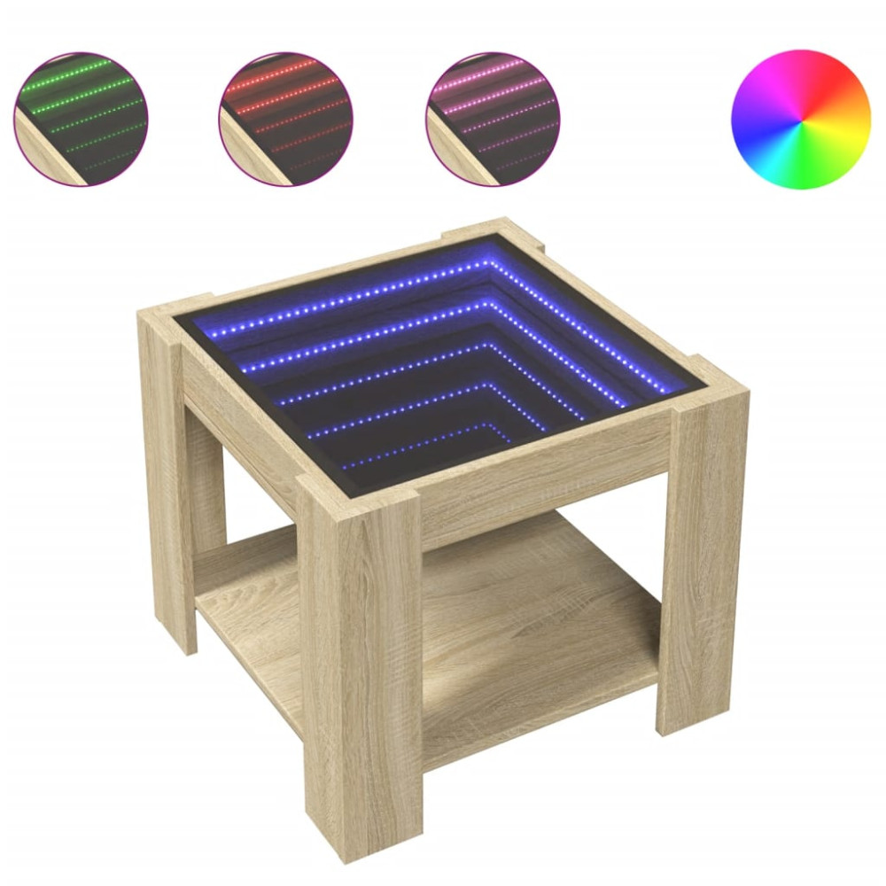 Produktbild för Soffbord med LEDs sonoma-ek 53x53x45 cm konstruerat trä