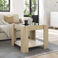 Produktbild för Soffbord med LEDs sonoma-ek 53x53x45 cm konstruerat trä
