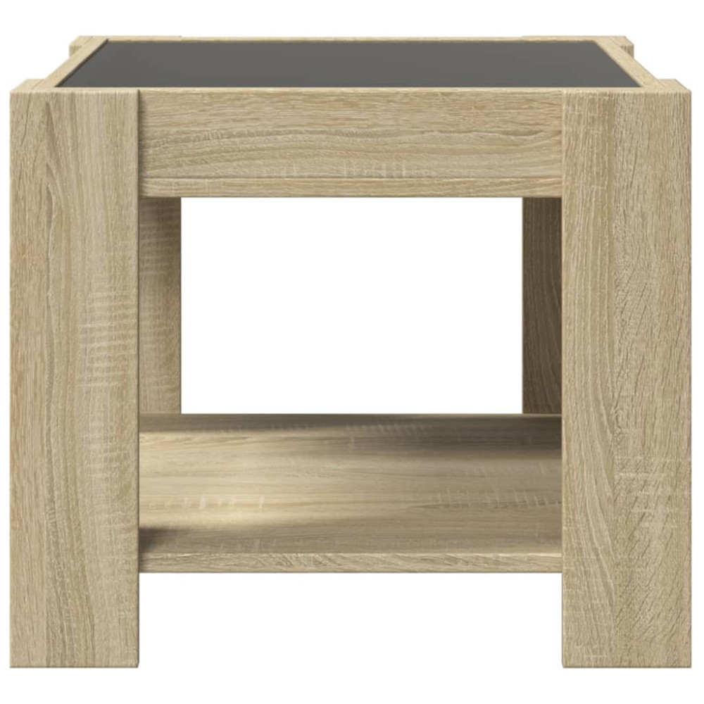 Produktbild för Soffbord med LEDs sonoma-ek 53x53x45 cm konstruerat trä