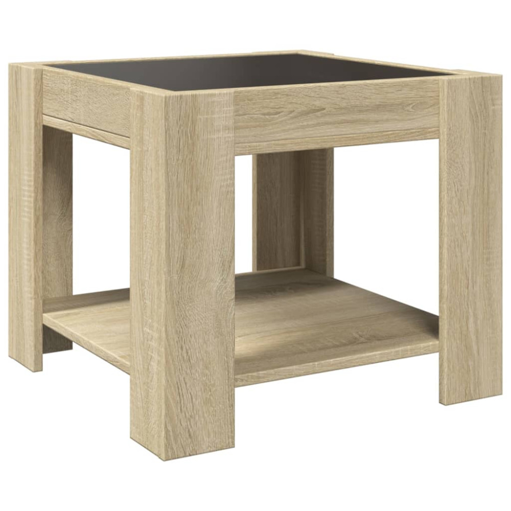 Produktbild för Soffbord med LEDs sonoma-ek 53x53x45 cm konstruerat trä