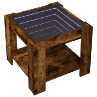 Produktbild för Soffbord med LEDs rökfärgad ek 53x53x45 cm konstruerat trä