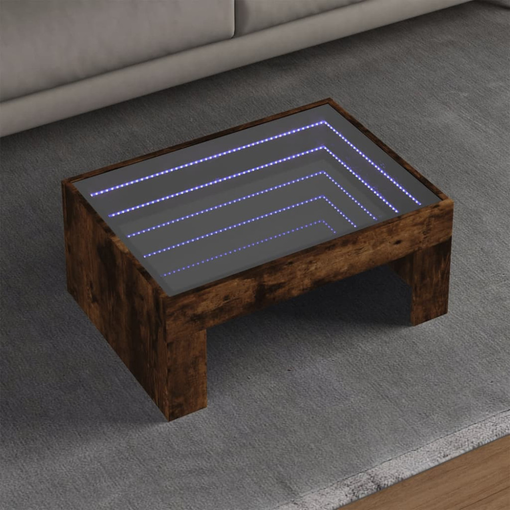 Produktbild för Soffbord med Infinity LEDs rökfärgad ek 70x50x30 cm