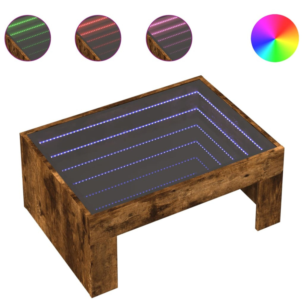 Produktbild för Soffbord med Infinity LEDs rökfärgad ek 70x50x30 cm