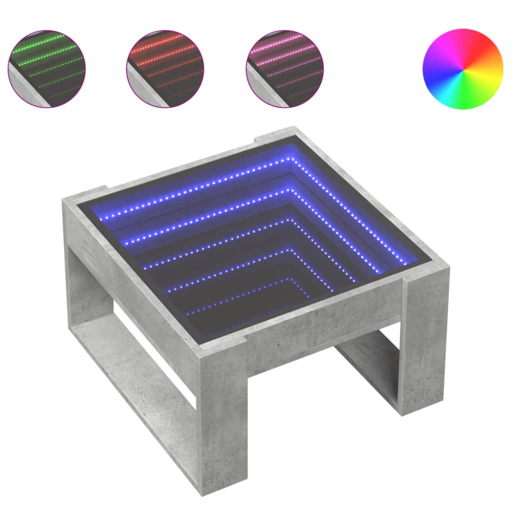 Produktbild för Soffbord med Infinity LEDs betonggrå 50x53x30 cm