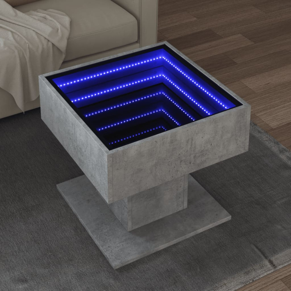 Produktbild för Soffbord med LEDs betonggrå 50x50x45 cm konstruerat trä