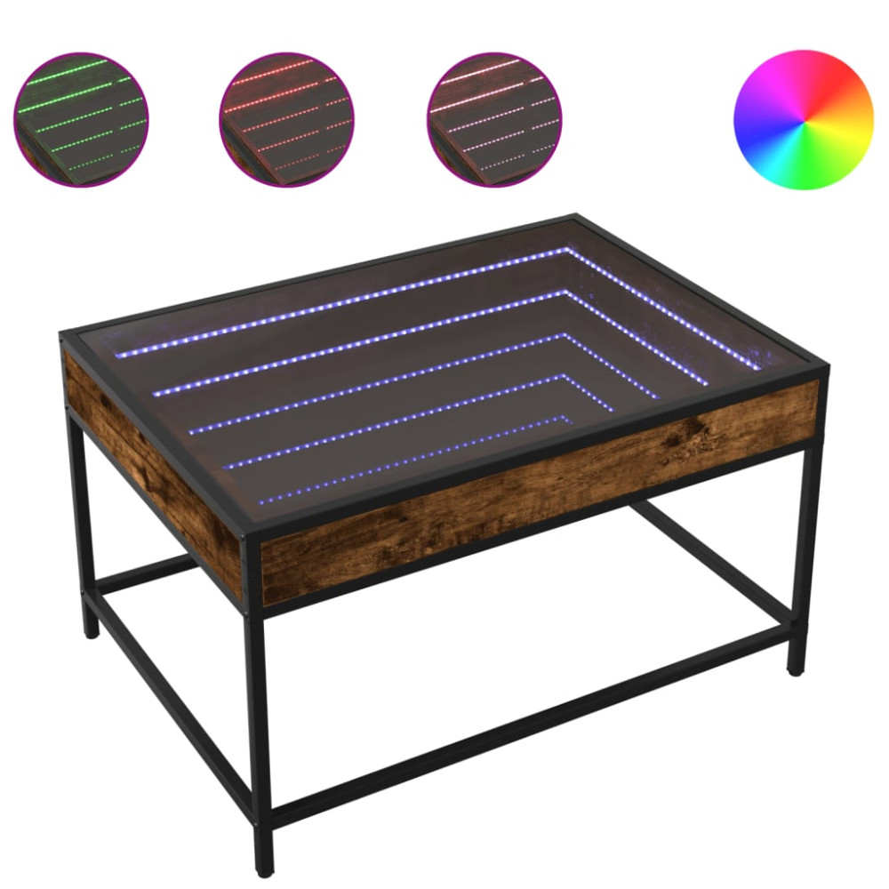 Produktbild för Soffbord med Infinity LEDs rökfärgad ek 70x50x41 cm