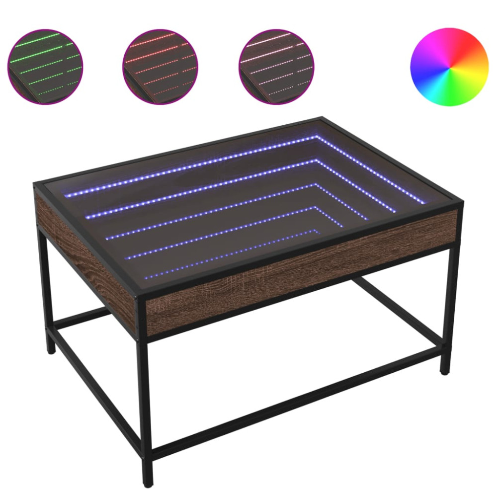 Produktbild för Soffbord med Infinity LEDs brun ek 70x50x41 cm