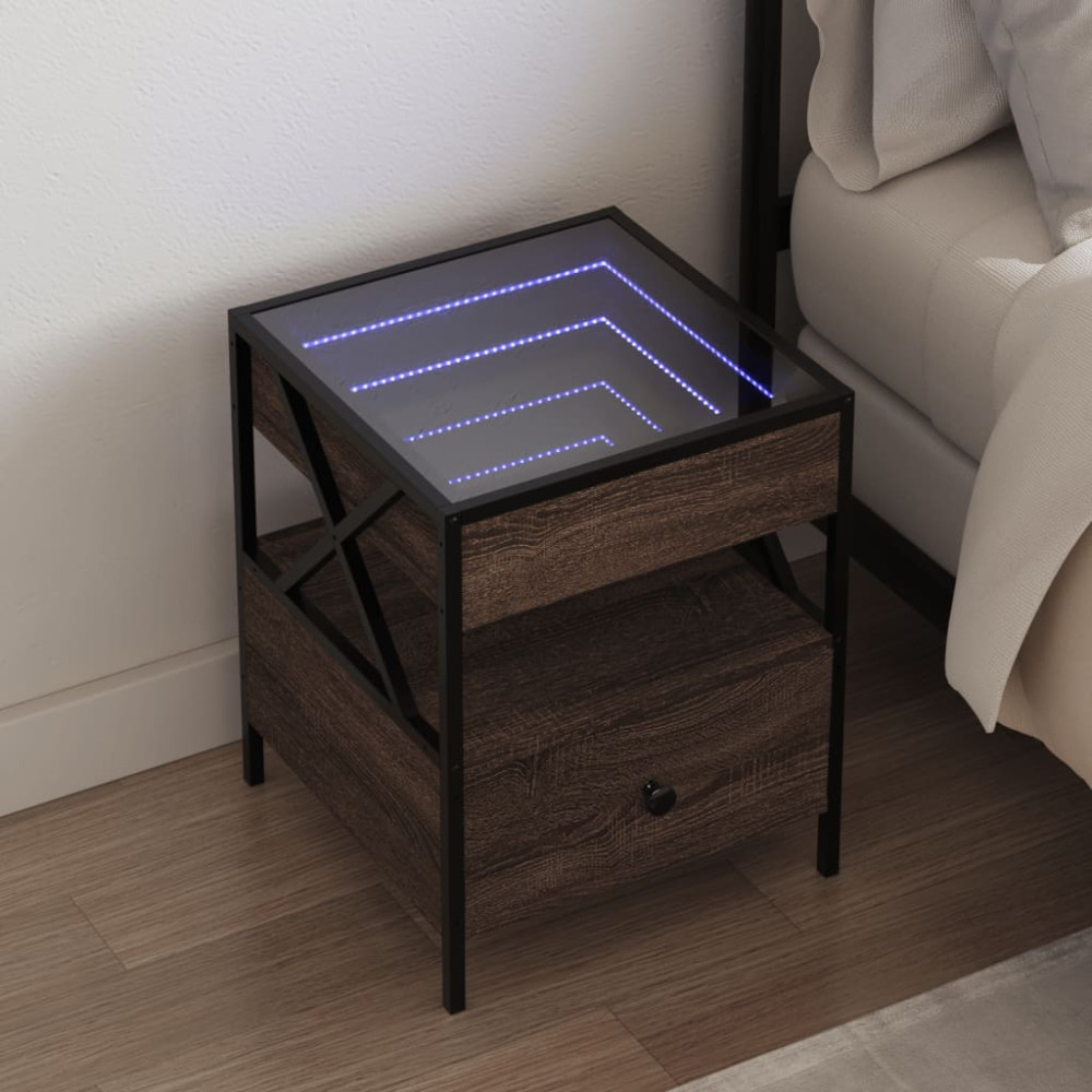 Produktbild för Sängbord med Infinity LEDs brun ek 40x40x51 cm