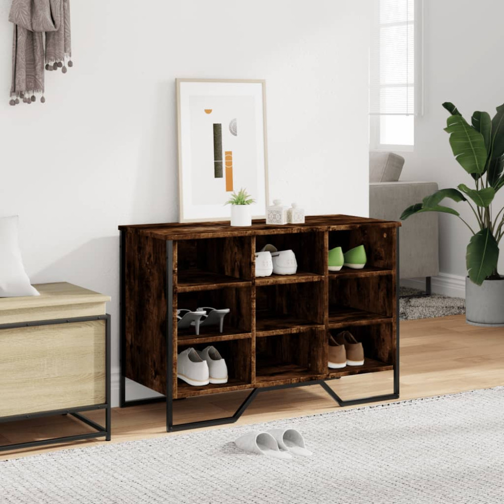 Produktbild för Skoskåp rökfärgad ek 90x38x61,5 cm konstruerat trä