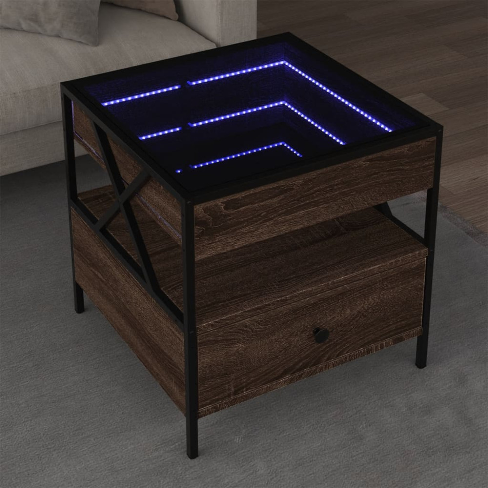Produktbild för Soffbord med Infinity LEDs brun ek 50x50x51 cm