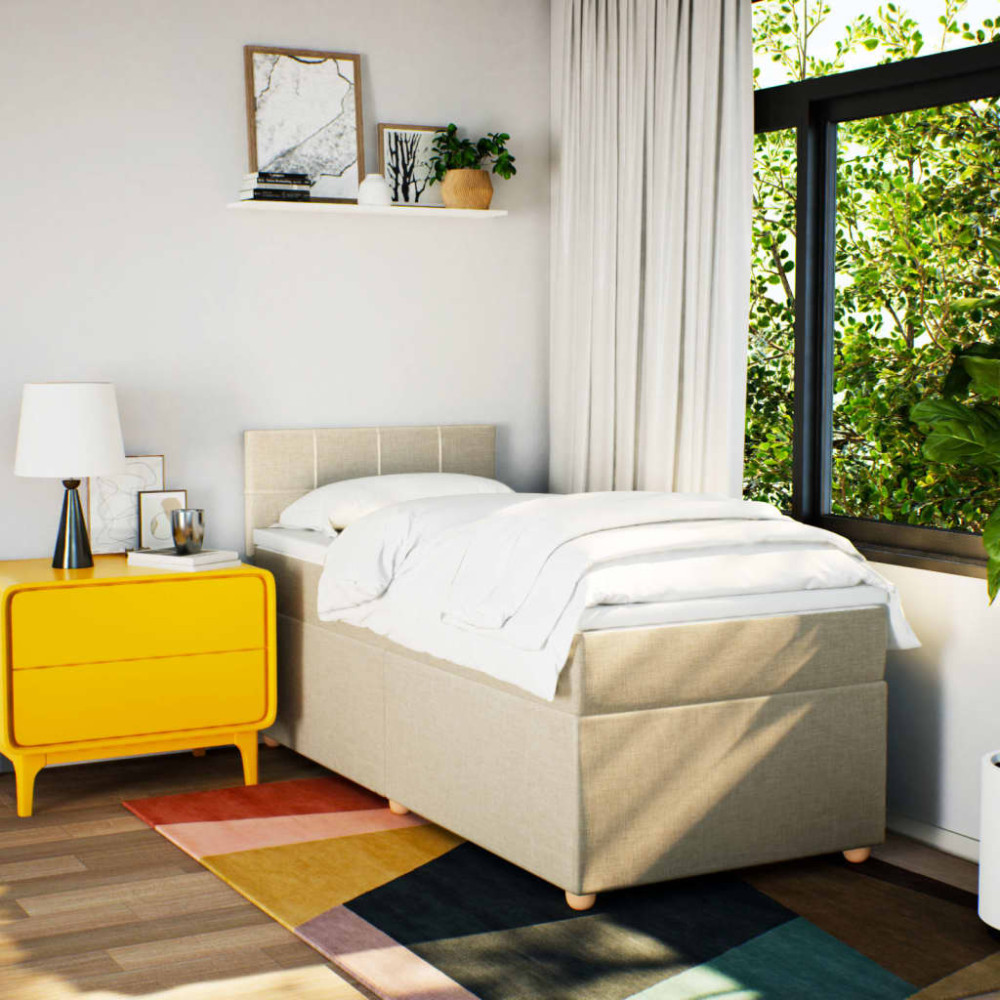 Produktbild för Ramsäng med madrass gräddvit 100x200 cm tyg